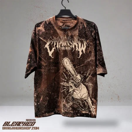 Chainsaw Man Anime T-Shirt Bleach Wash T-shirt 200GSM Oversized Dropshoulder Cotton Street wear