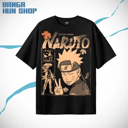 Uzumaki Naruto Shippuden Anime ANIME TSHIRT STREETWEAR by Banga Kun Shop Drops shoulder Premium Black T-shirt (