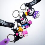Kuromi Sanrio Cute PVC Keychain Anime Kawaii Chibi keychain with Action Figure and Belt - Random Black - Image 2