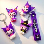 Kuromi Sanrio Cute PVC Keychain Anime Kawaii Chibi keychain with Action Figure and Belt - Random Purple - Image 2