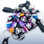 Kuromi Sanrio Cute PVC Keychain Anime Kawaii Chibi keychain with Action Figure and Belt - Random Black