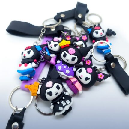 Kuromi Sanrio Cute PVC Keychain Anime Kawaii Chibi keychain with Action Figure and Belt - Random Black
