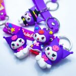 Kuromi Sanrio Cute PVC Keychain Anime Kawaii Chibi keychain with Action Figure and Belt - Random Purple